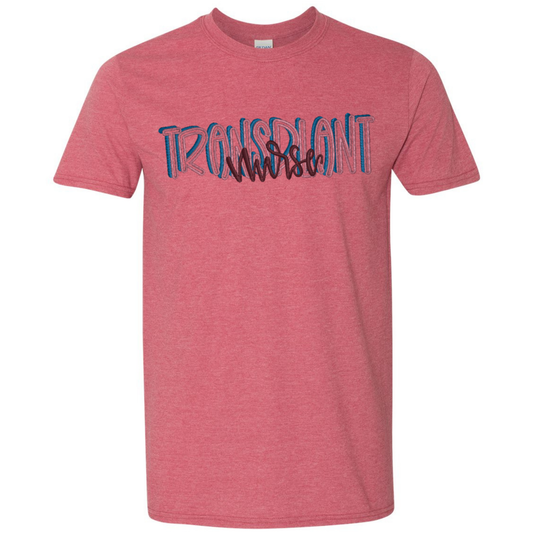 Red t-shirt with 'Transplant Nurse' text on a white background