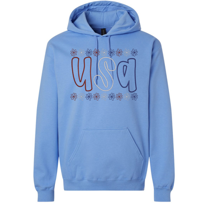 USA with Flower Border- Gildan SF000 Crew/Gildan SF500 Hoodie– Embroidery