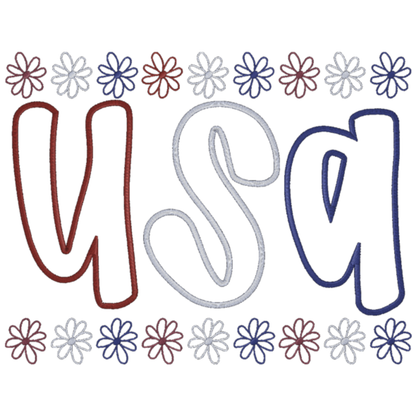 USA text with decorative flowers on a white background