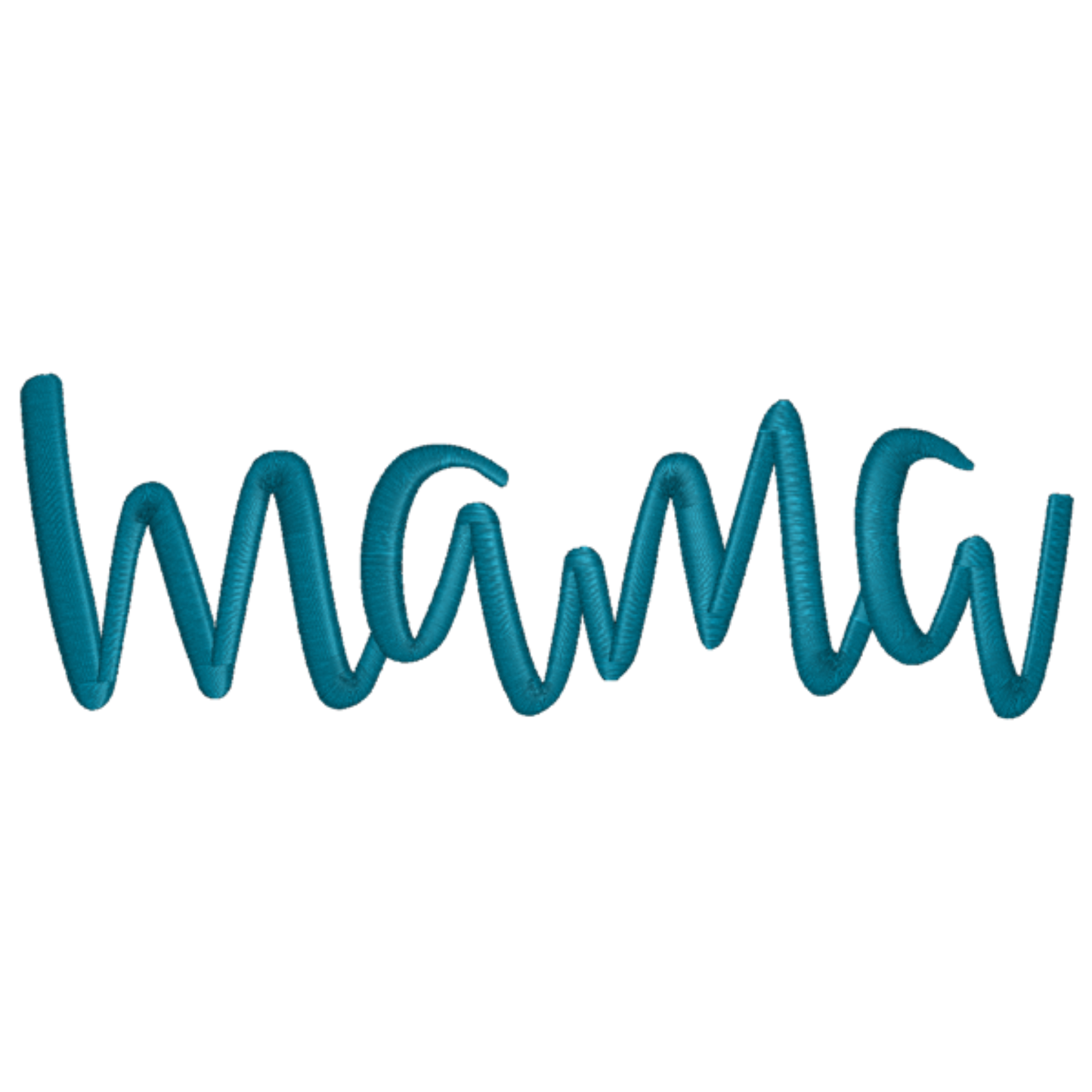 Teal 'mama' text on a white background
