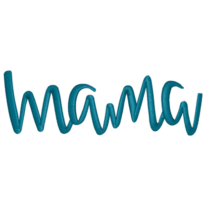 Teal 'mama' text on a white background